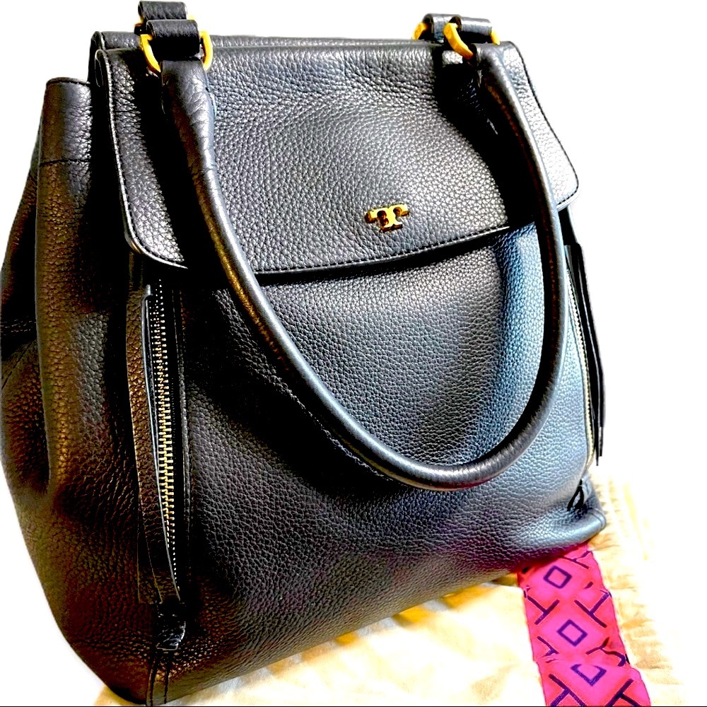 Tory Burch Half-Moon Pebbled Leather Black Tote